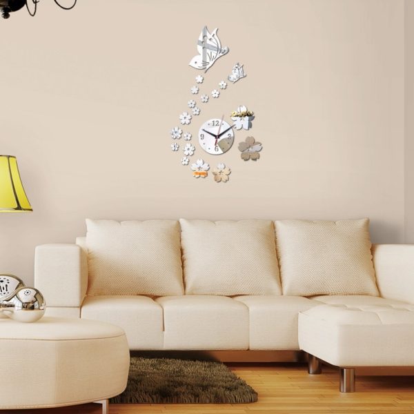 Butterflies Flowers acrylic wall clock