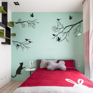 artistic tree birds cat wall sticker
