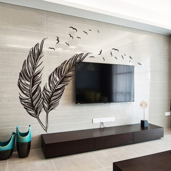 Flying paired Golden feathers wall sticker