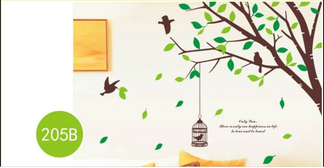 Brown cage tree Green leaves wall sticker