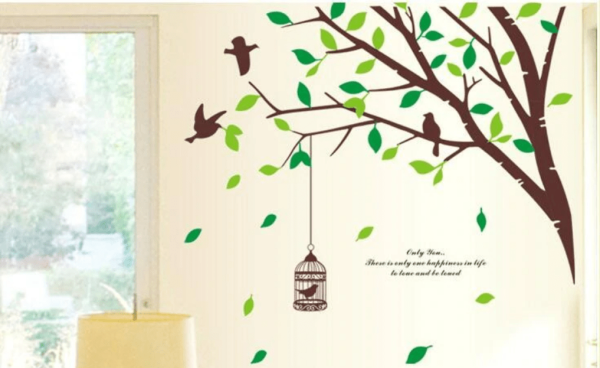 Brown cage tree Green leaves wall sticker