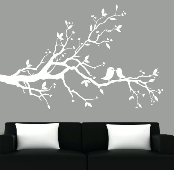 white birds leaves branches wall sticker
