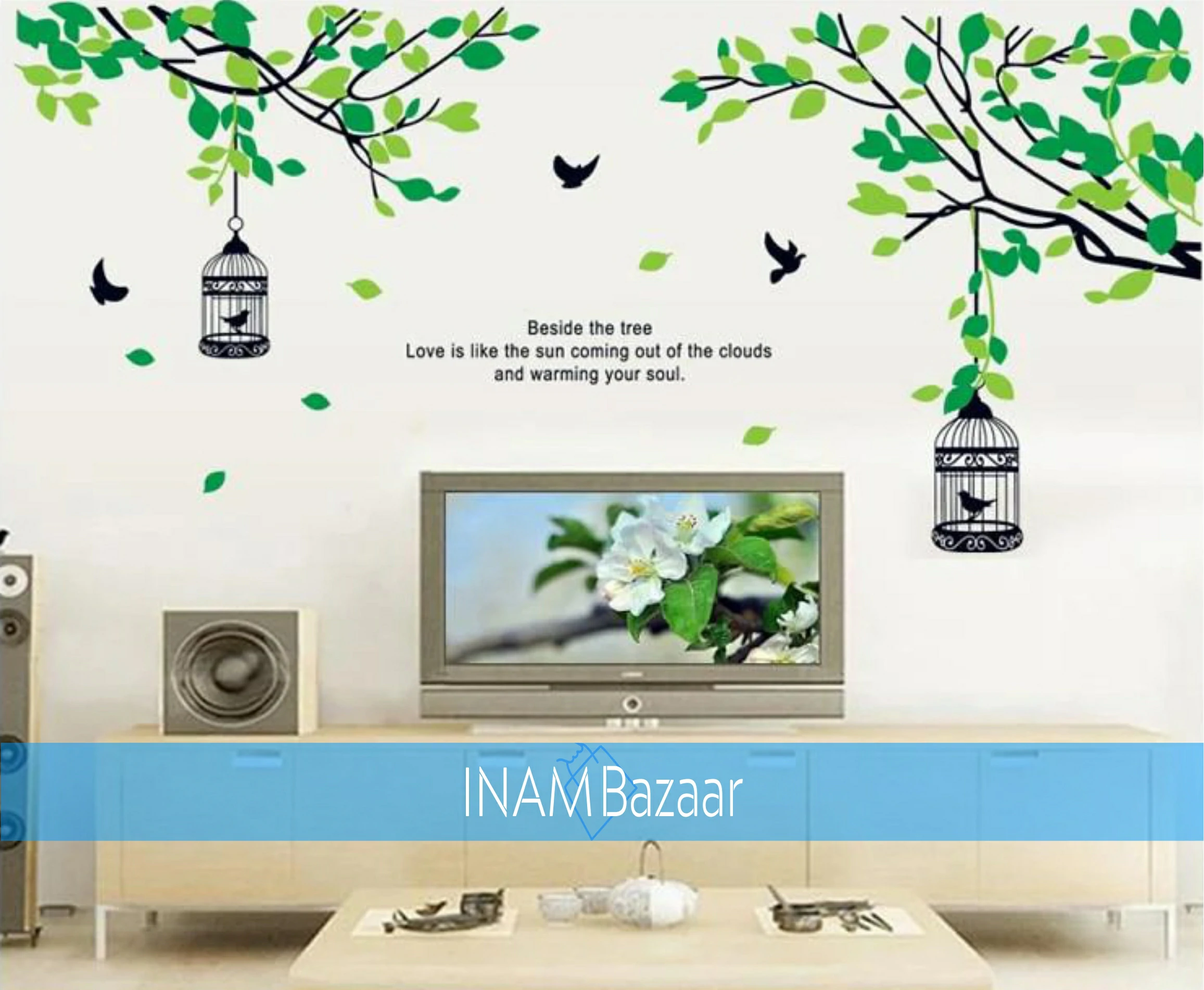 2 Green Leaves Cage Wall Sticker in Pakistan